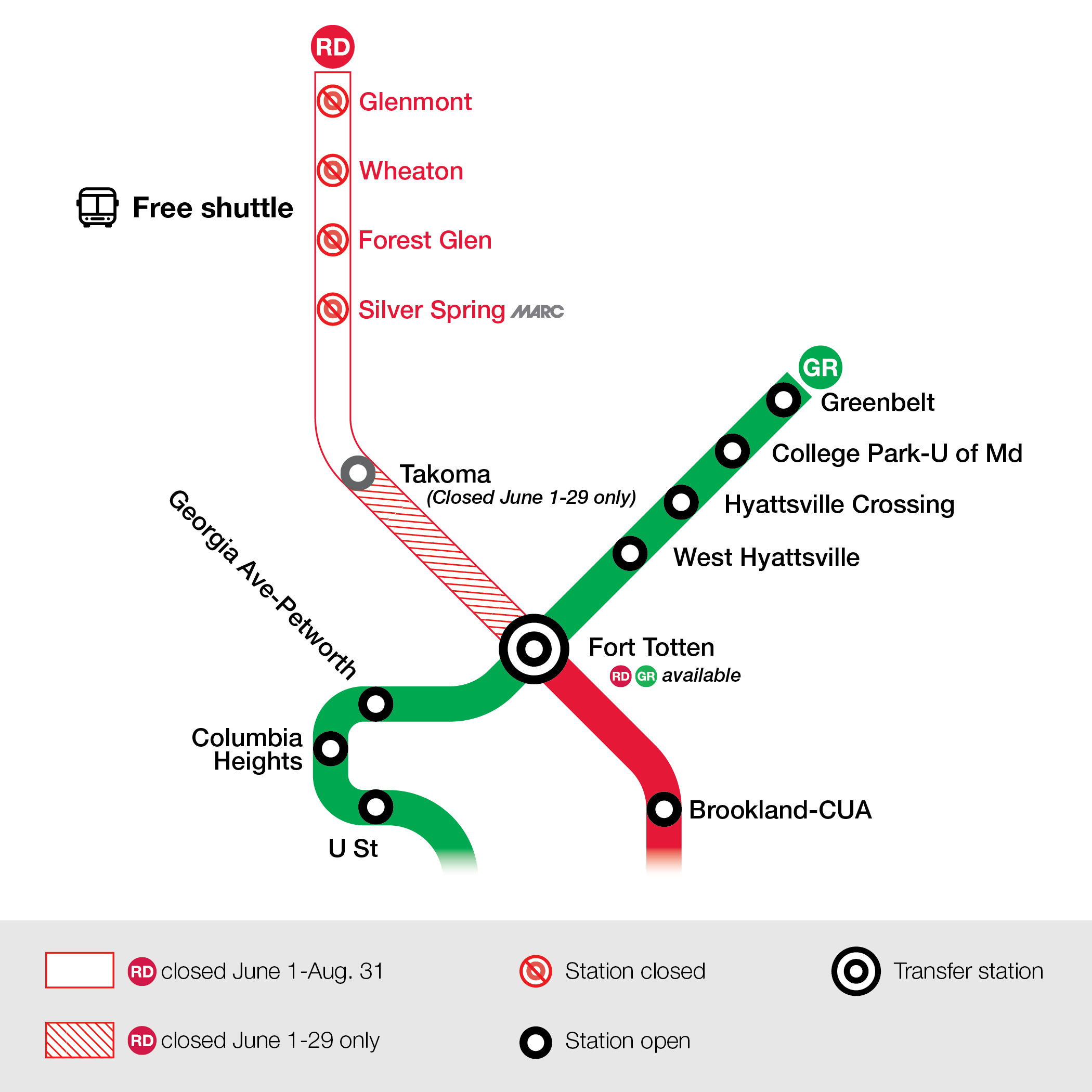 Red Line Closure Map