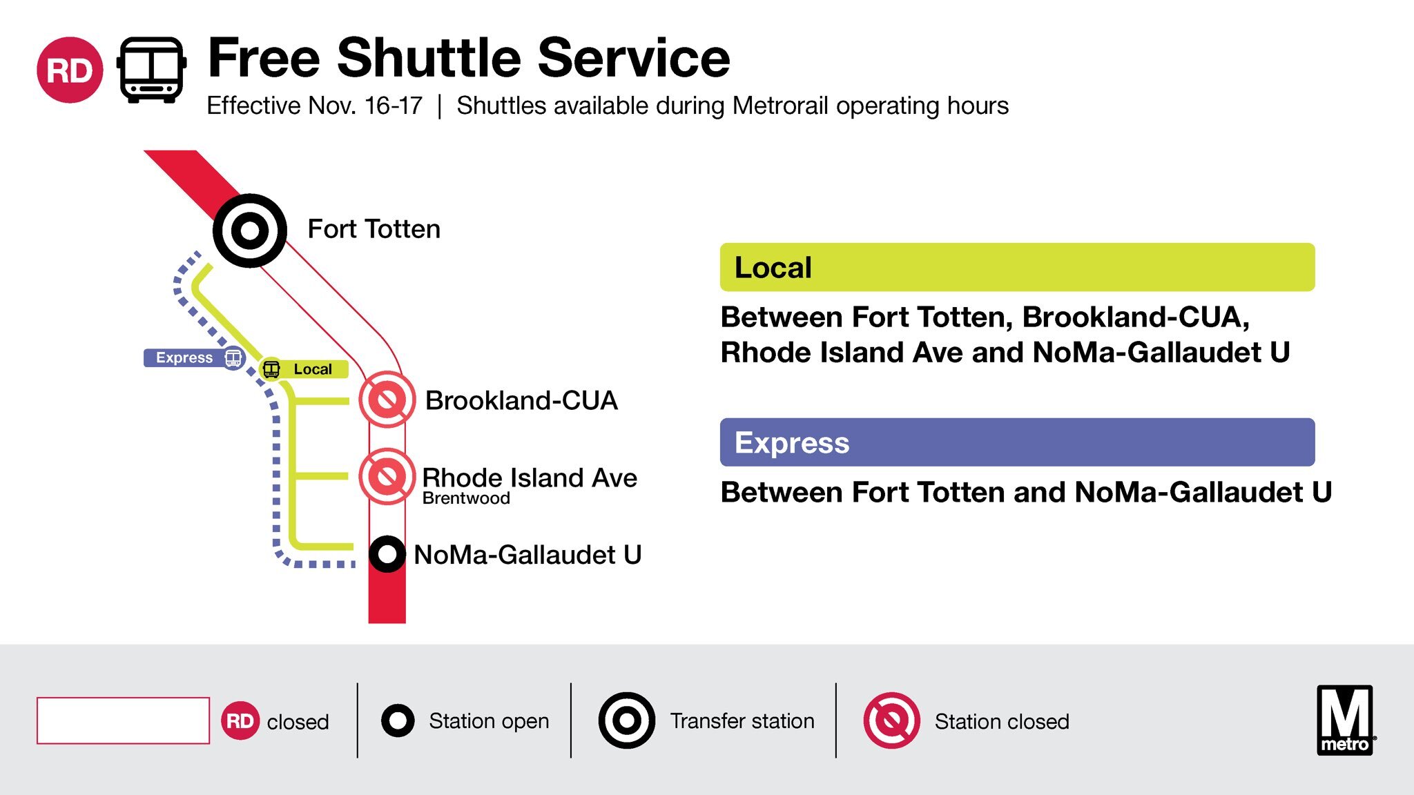 Red Line shuttle map November 16 to 18