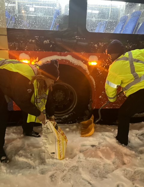 bus stuck in snow
