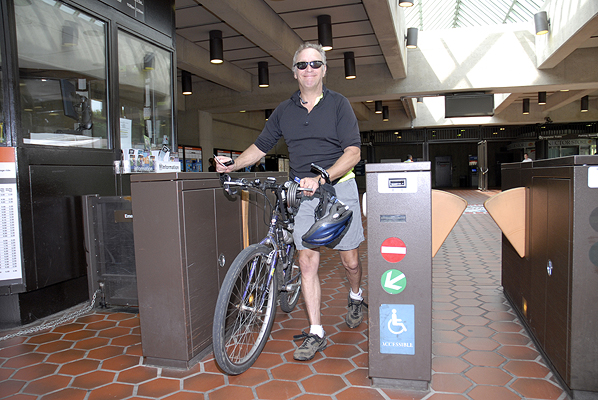 Bicycle riders can ride Metrorail after rush hour and on weekends.