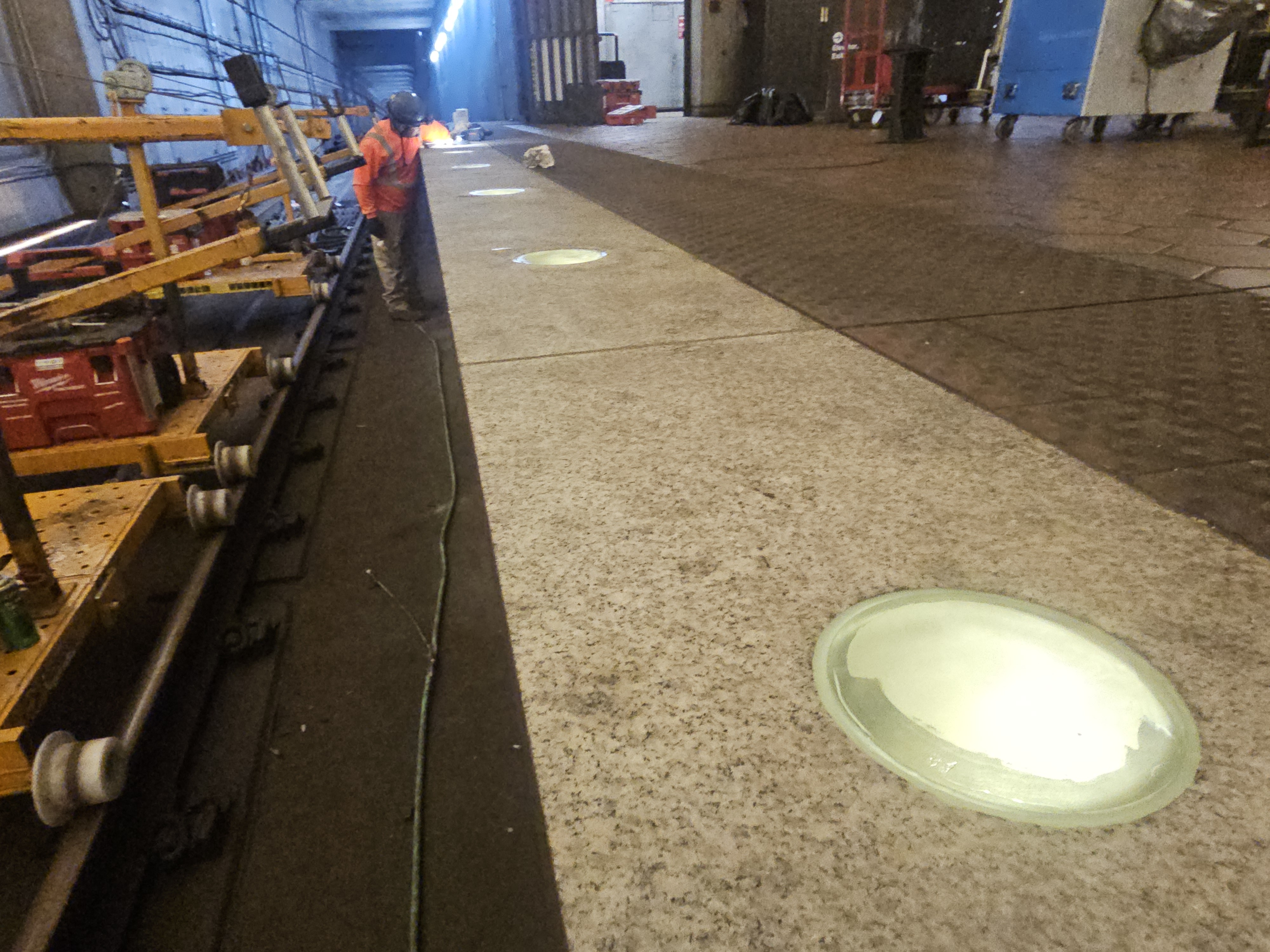 Crews upgraded platform edge lighting that let customers know when trains are arriving.