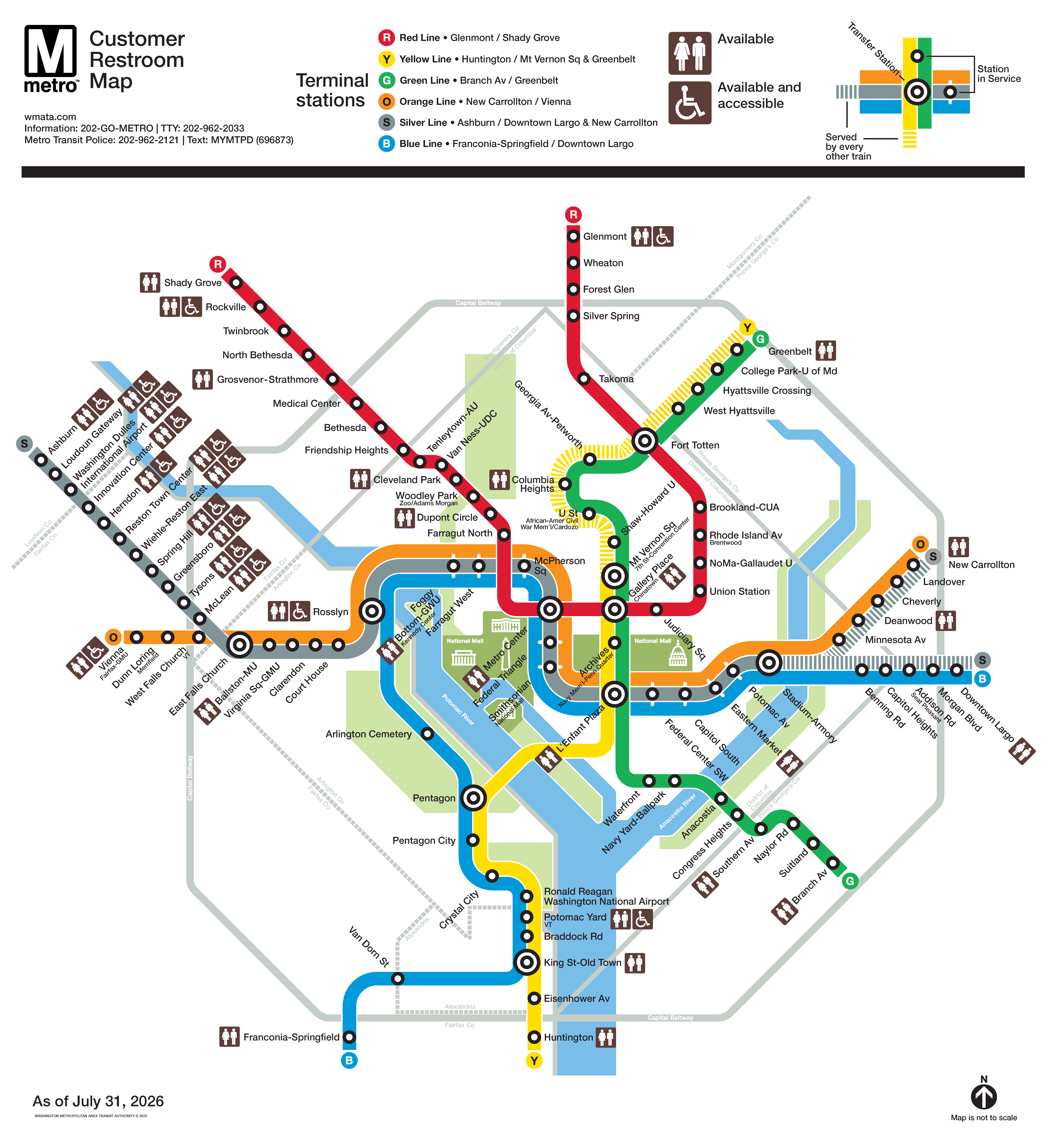 ADA accessible restroom map at rail stations