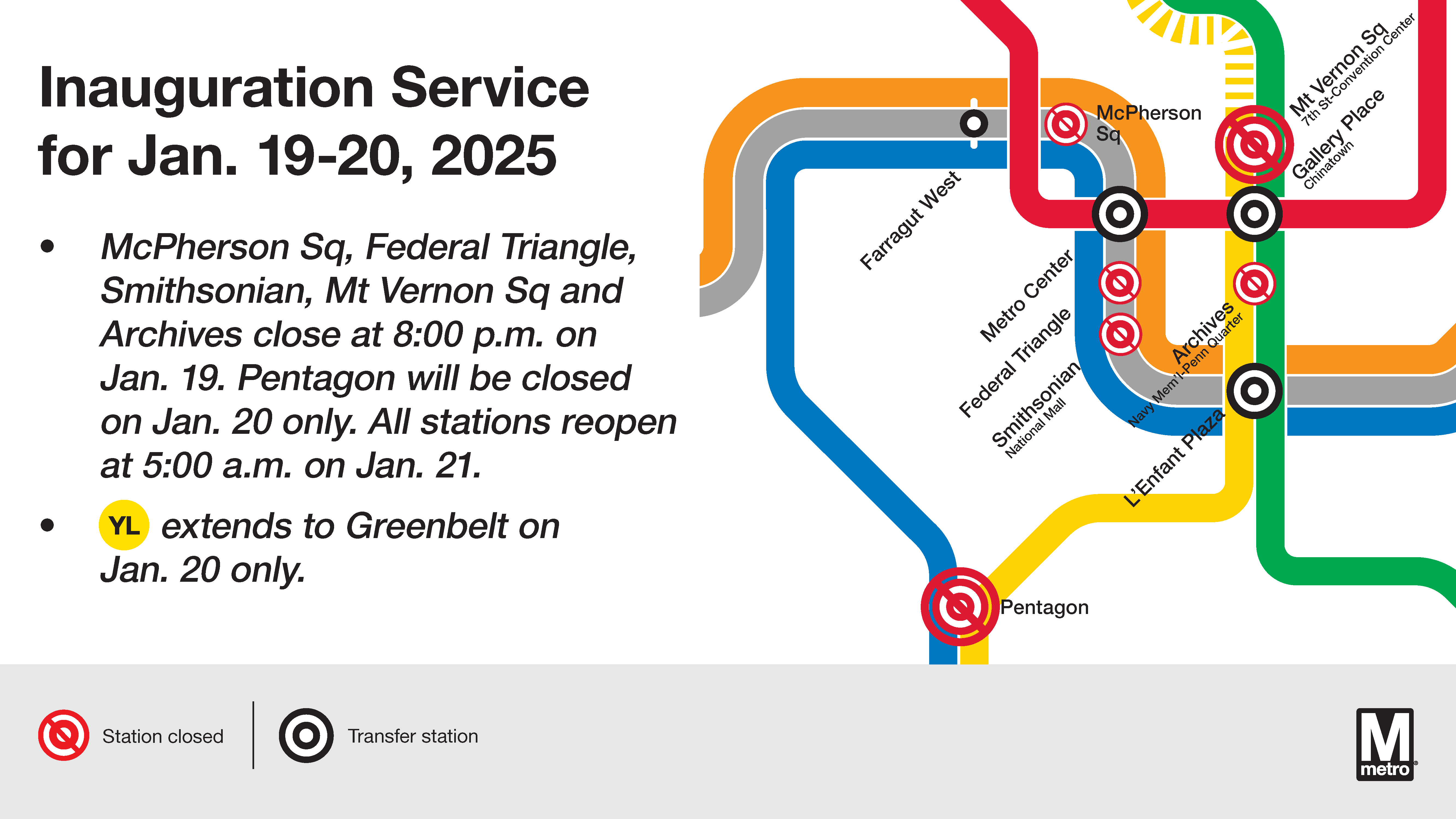 Stations closed for Inauguration graphic