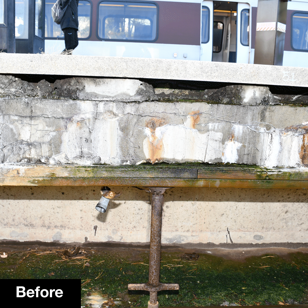 Addison Rd Station Before and after concrete repairs