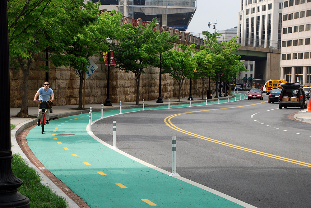 Cyclist in bicycle lane