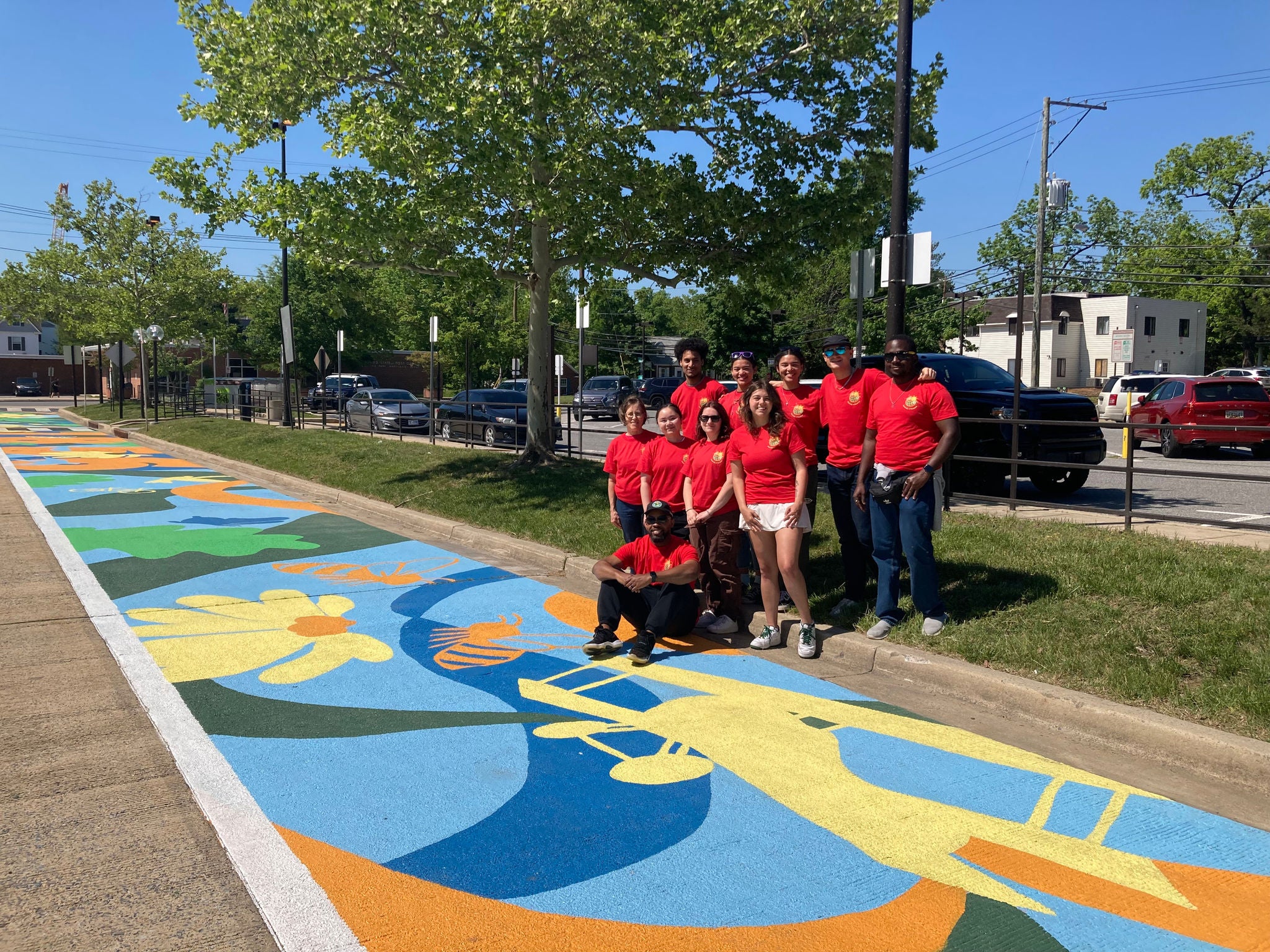 College Park: A Great Place to Bee (NOTE: title in italic) is an exciting colorful mural that offers a vibrant  moment to reflect on the many forms of travel, history, and environmental richness that shape College Park, Maryland.