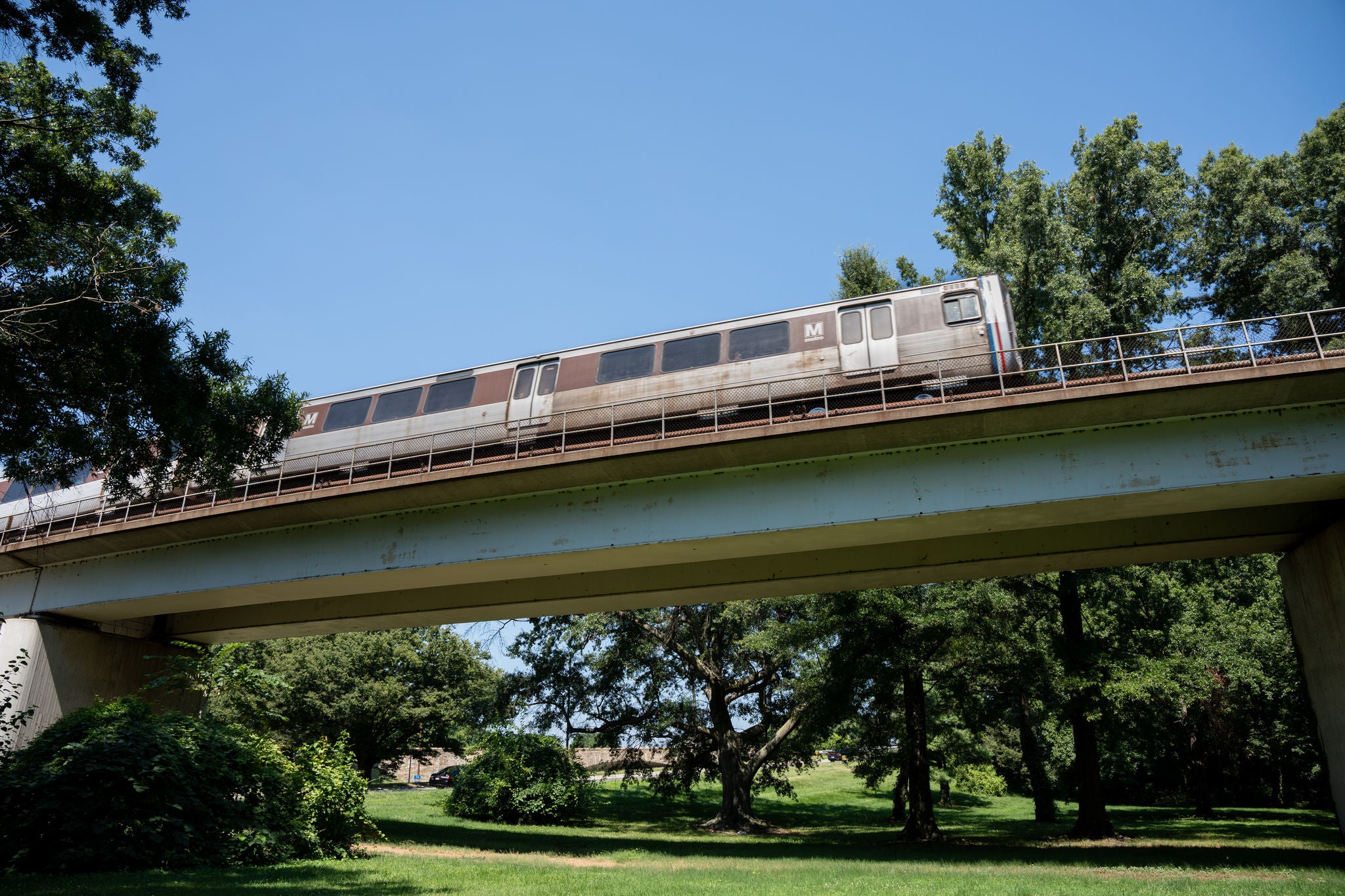 Train on an overhead viaduct