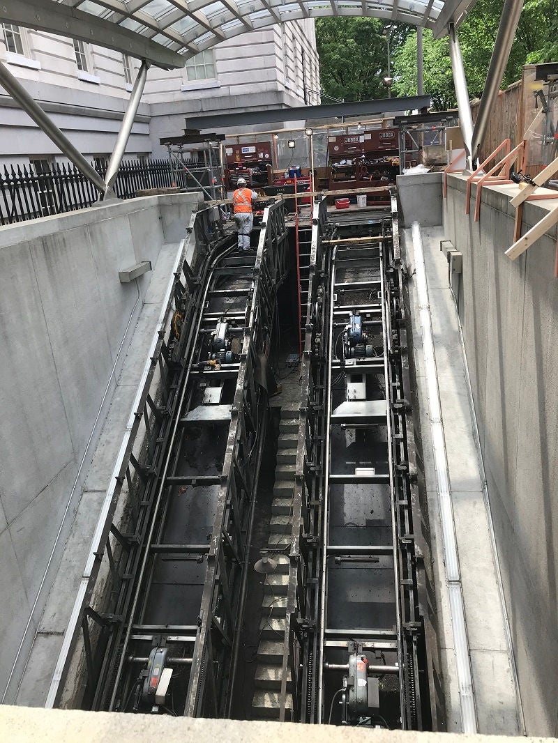 Demolition of the escalators at Gallery Place west entrance, May 2021