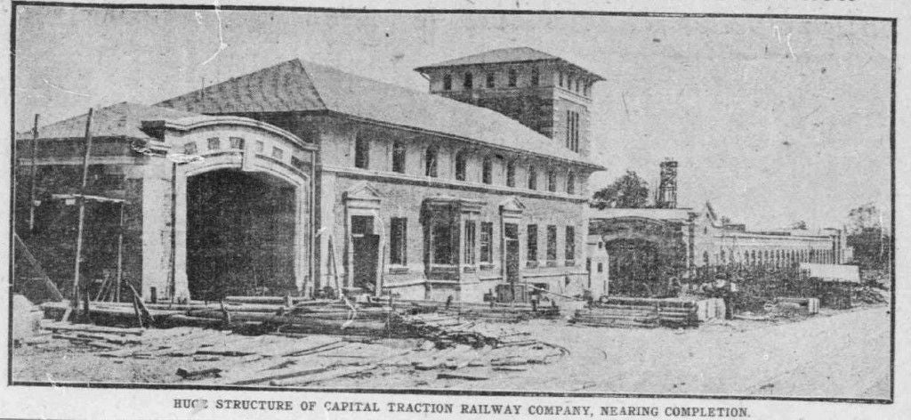 1906年有軌電車酒吧及施工期間行政辦公室的照片