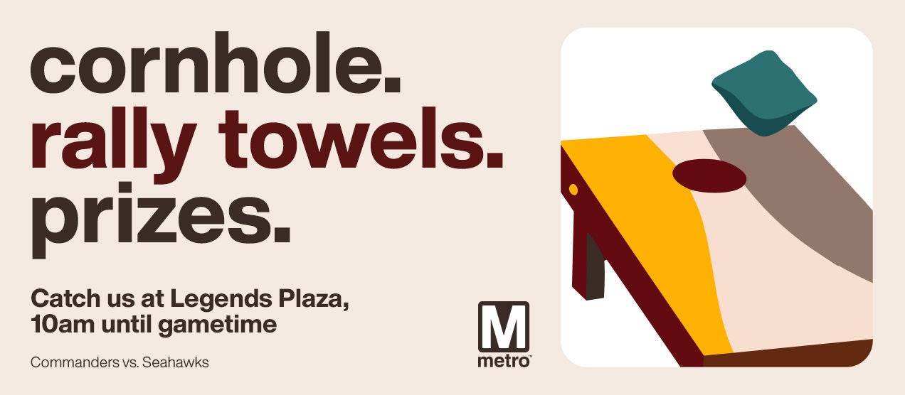 Cornhole. rally towels. prizes. Catch us at Legends Plaza, 10am until gametime