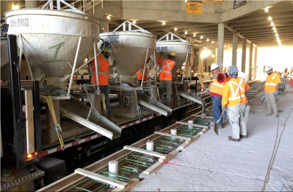 Pouring concrete at Prince Georges Plaza