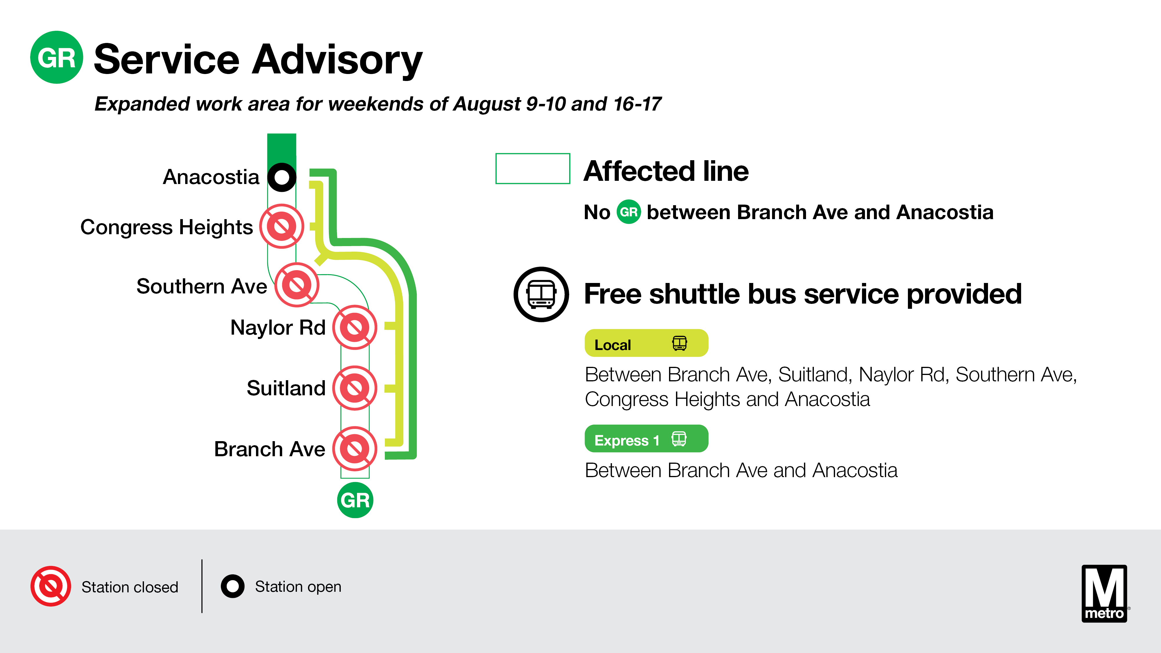 Green line shutdown shuttle bus expanded