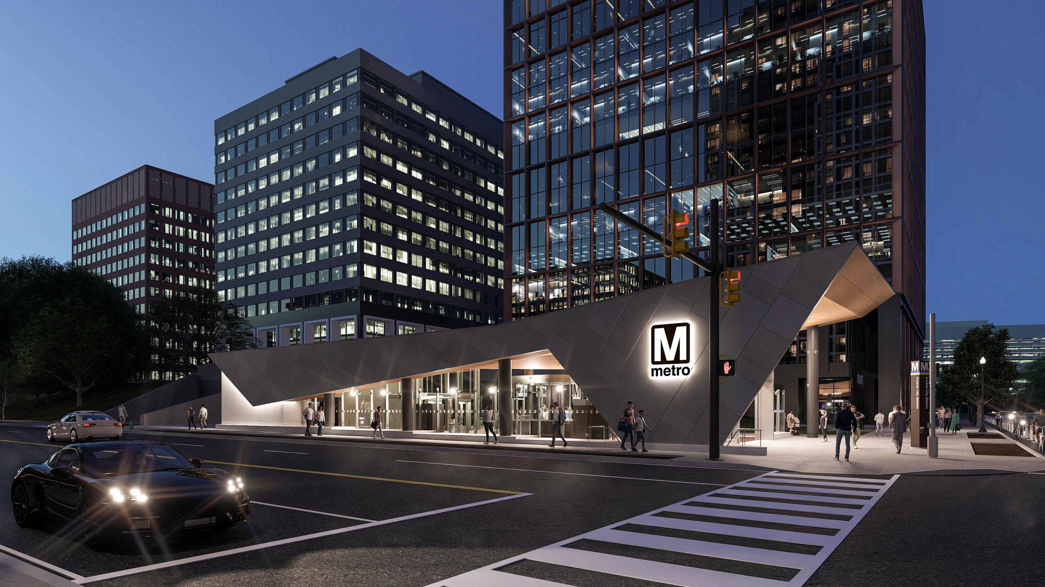 Rendering of second Crystal City Entrance at night