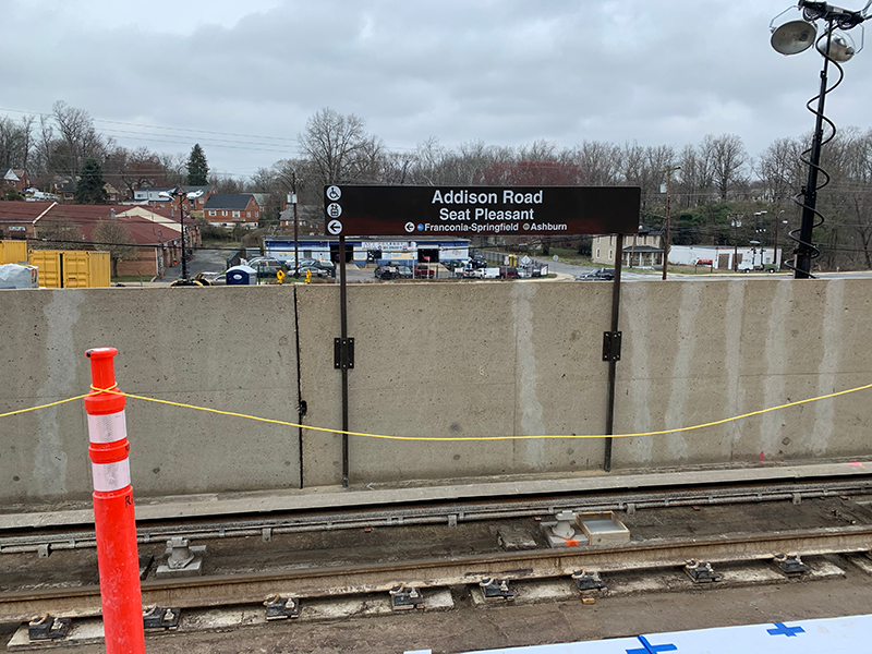 New station signage installed on the first half of the Addison Rd platform