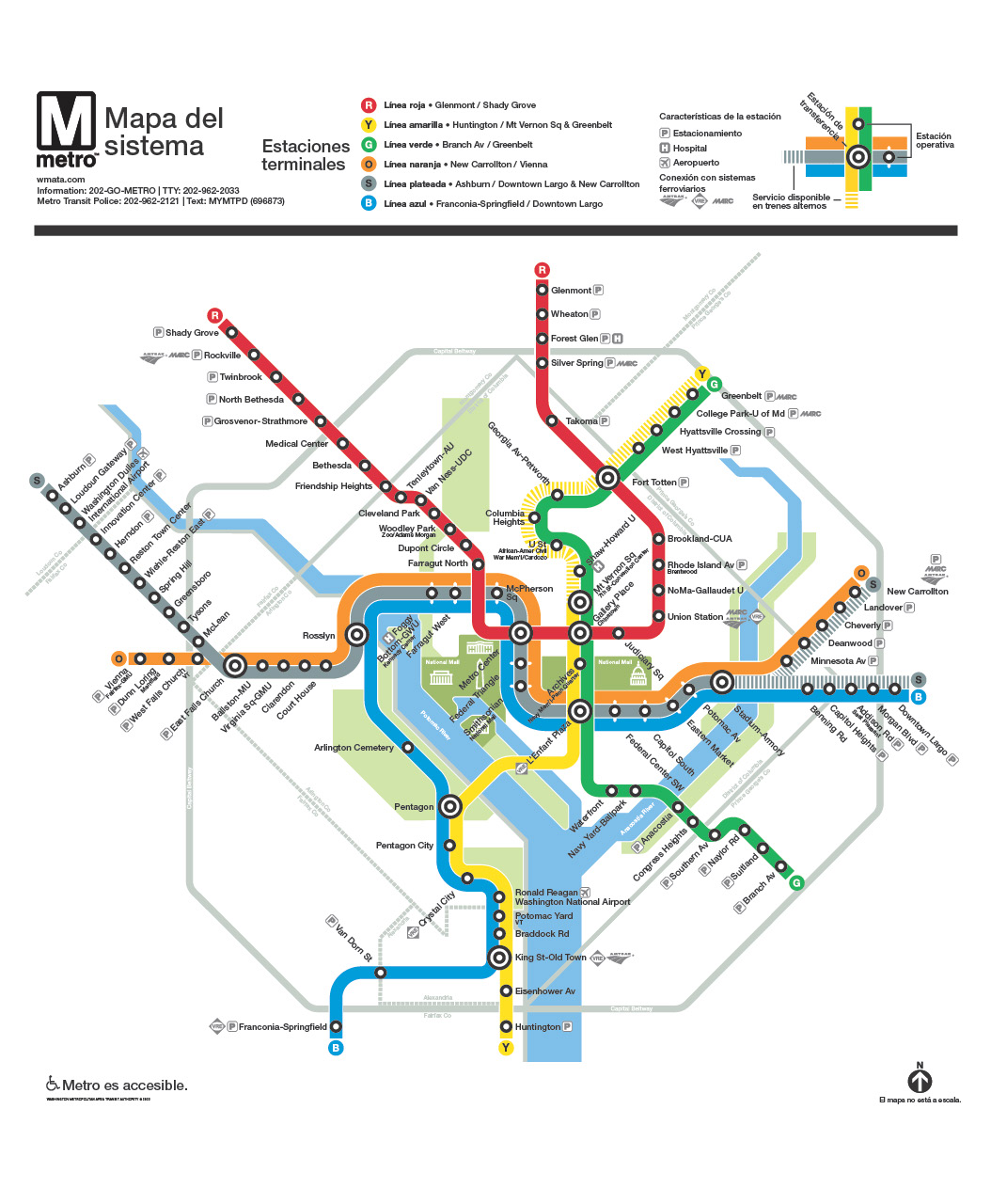 Metro Rail System Map - Spanish