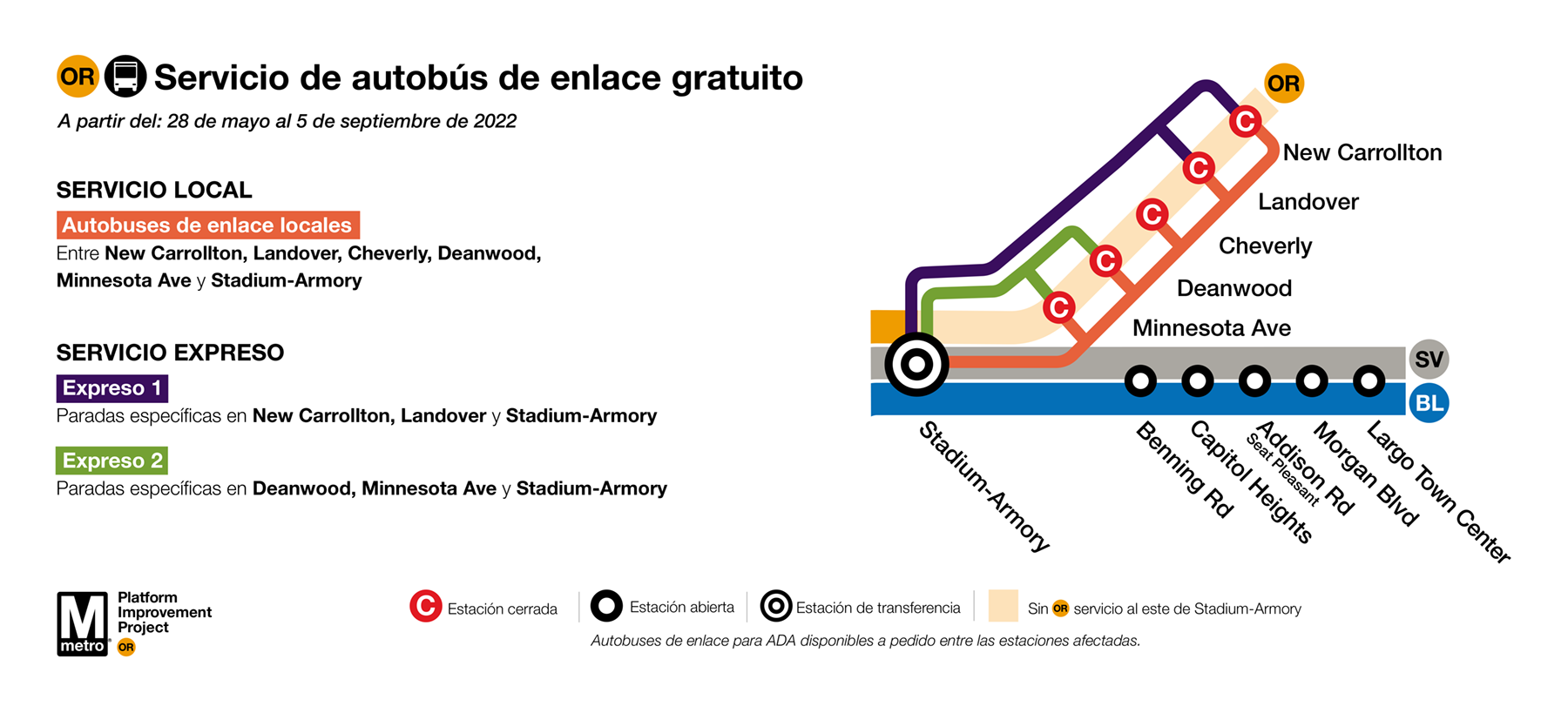 Servicio de autobús de enlace gratuito. A partir del: 28 de mayo al 5 de septiembre de 2022