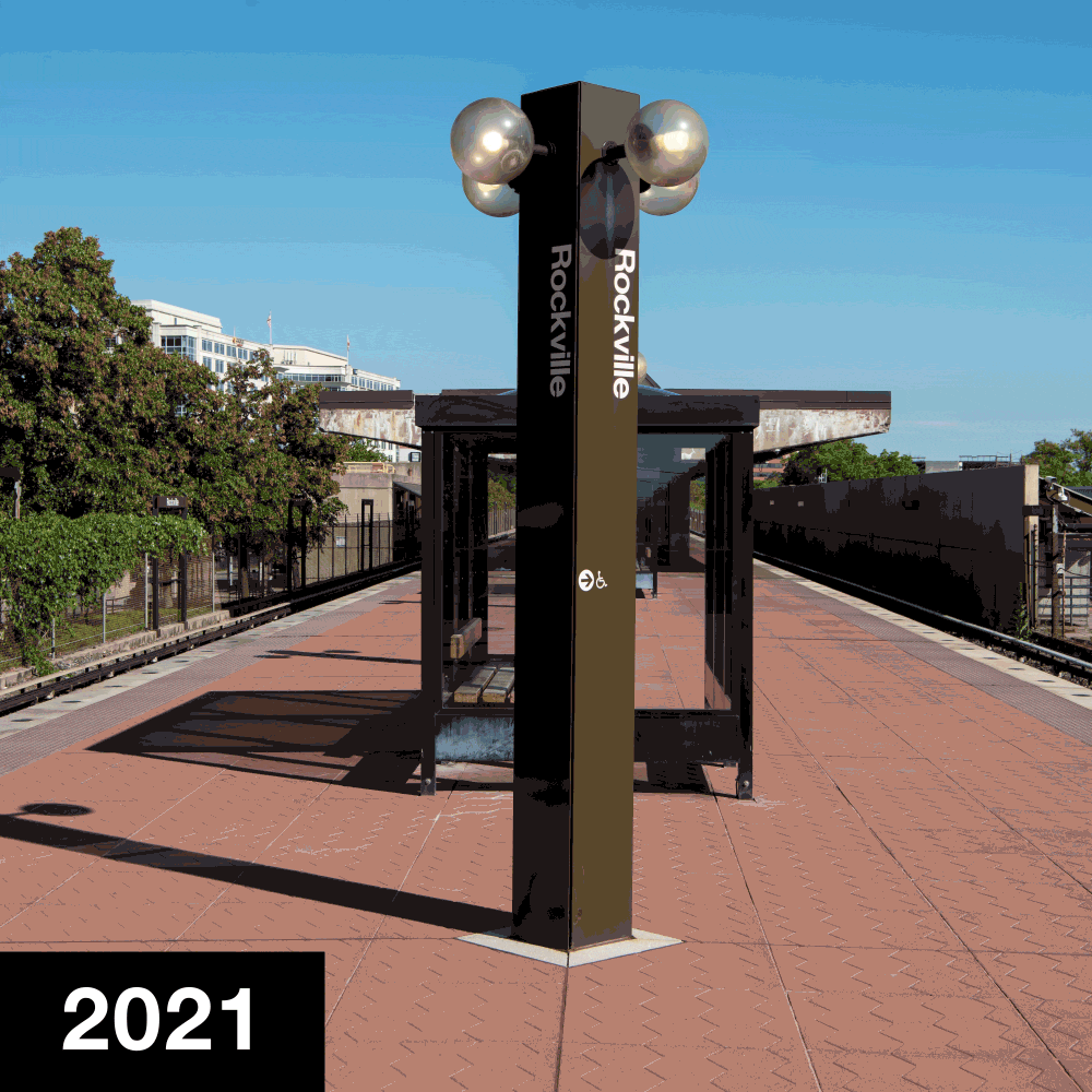 Imagen de la estación de Metrorail de Rockville en 2021 y 1983