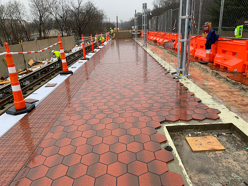 New slip-resistant tile installed on the first half of the Addison Rd platform