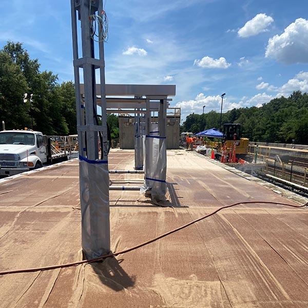 Platform with new topping slab, shelters and pylons