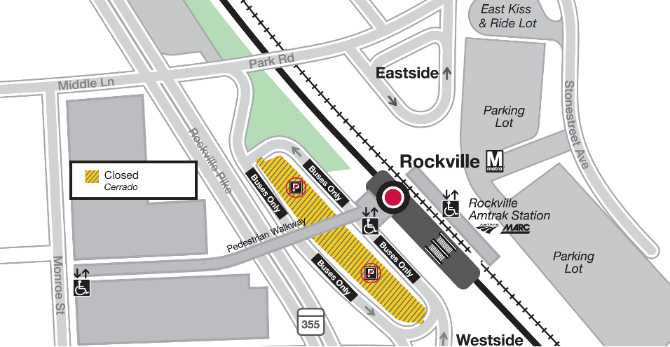 Rockville West Kiss & Ride Lot Closure Map